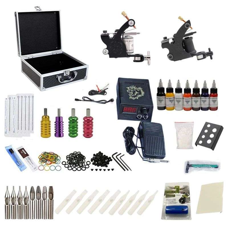 Professional Complete Double Gun Tattoo Kit with Lockable Aliminum Case