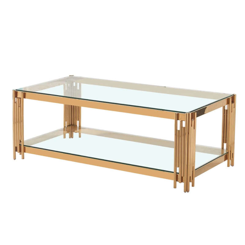Coffee Tables -Rectangular Tempered Glass Top with Steel Frame  - Gold Colour