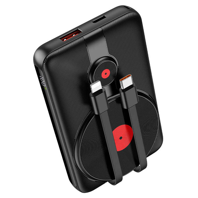 Hoco. Compact 10000 mAh Wireless+ Built-in Wired PowerBank with Display-J92 - Black