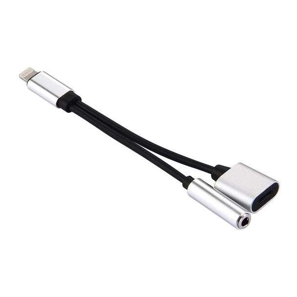 10 cm 8 Pin Female & 3.5mm Audio Female to 8 Pin Male Charger Adapter Cable - Black