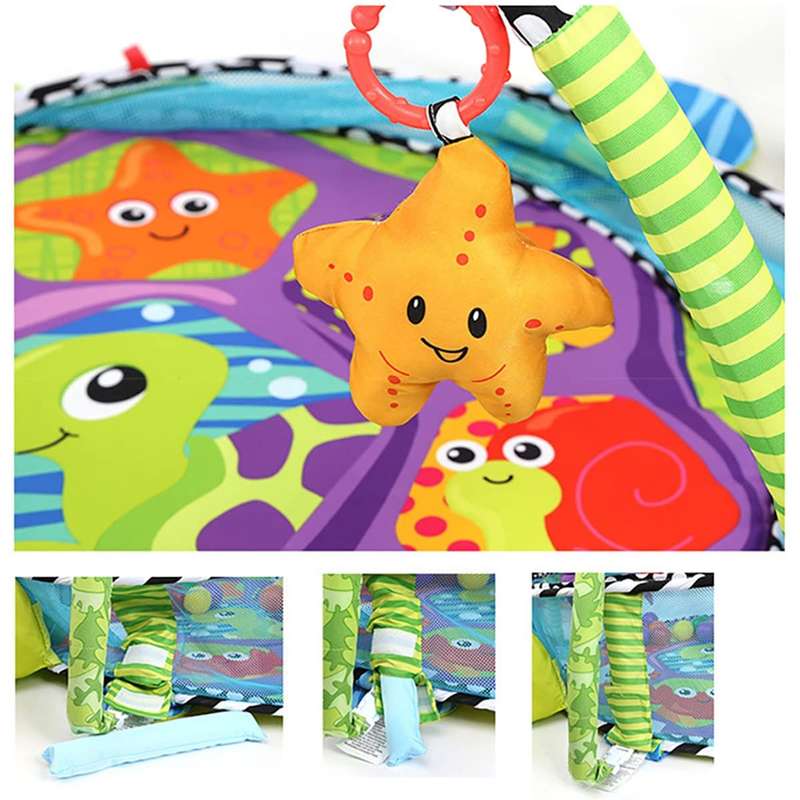Baby Activity Gym with Hanging Toys and Colorful Ocean Balls Play Mat - turtle
