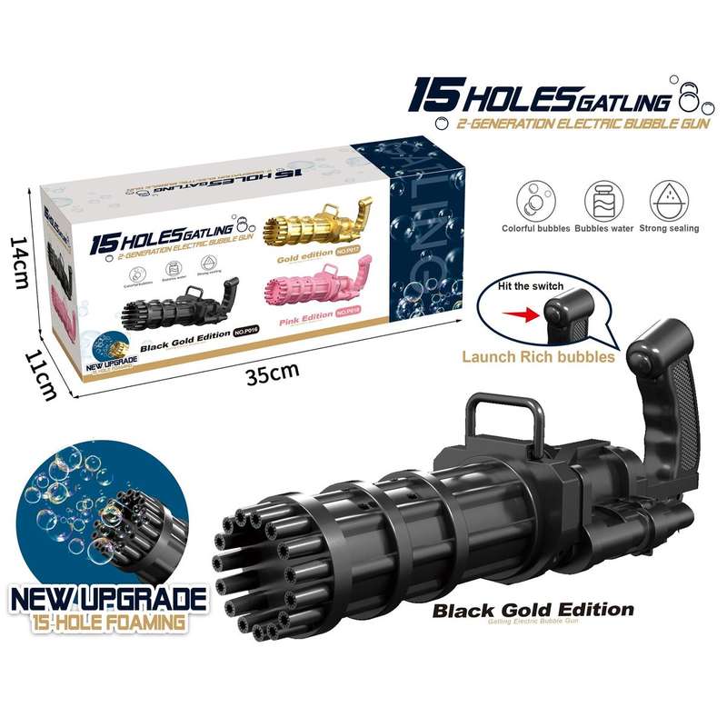 JB LUXX 38cm 15 HOLE Gatling Electric Bubble Machine - Black Gun(Second hand)