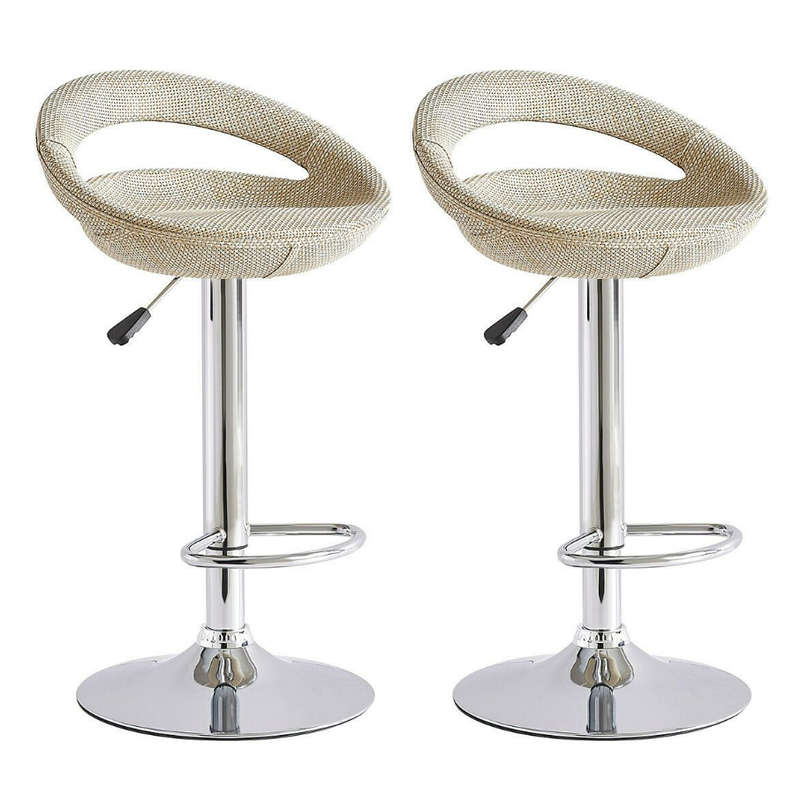Bar Stool  -Rattan Backrest Adjustable Swivel Gas Lift Chair- Cream (Beige) Colour