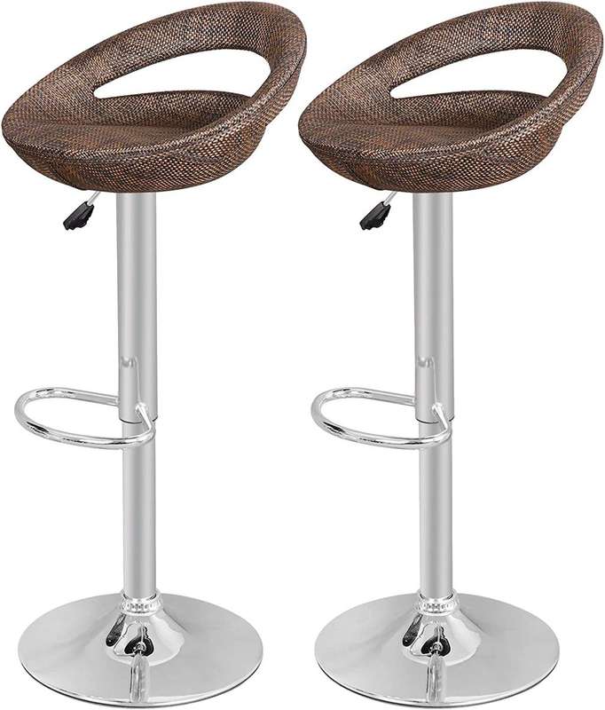 Bar Stools -Rattan Backrest Adjustable Swivel Gas Lift Chair-Brown Colour