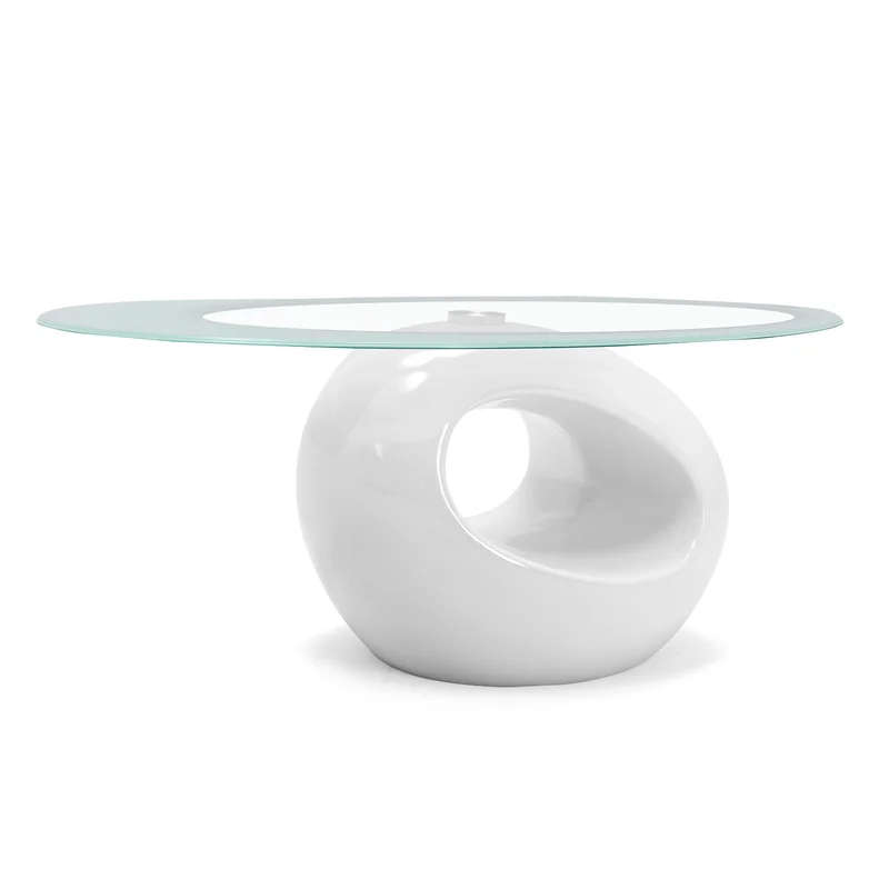 Coffee Tables - Oval Rounded Tempered Glass - White Colour