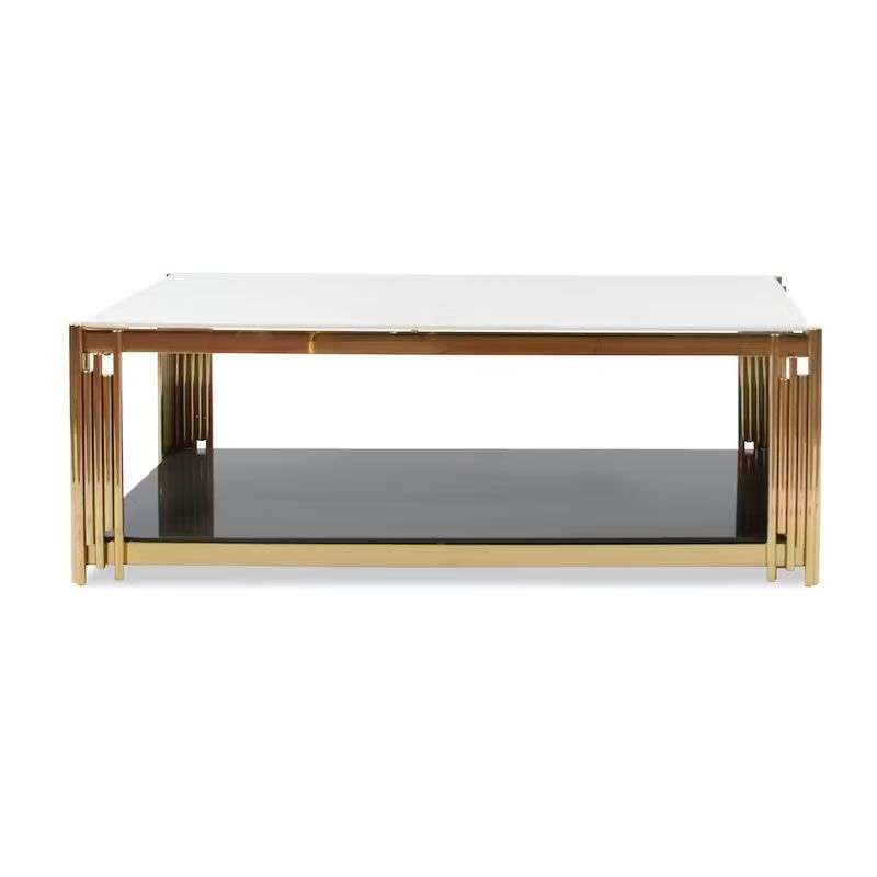 Gold Glass Top Coffee Table with Pipe Design Tubular Base