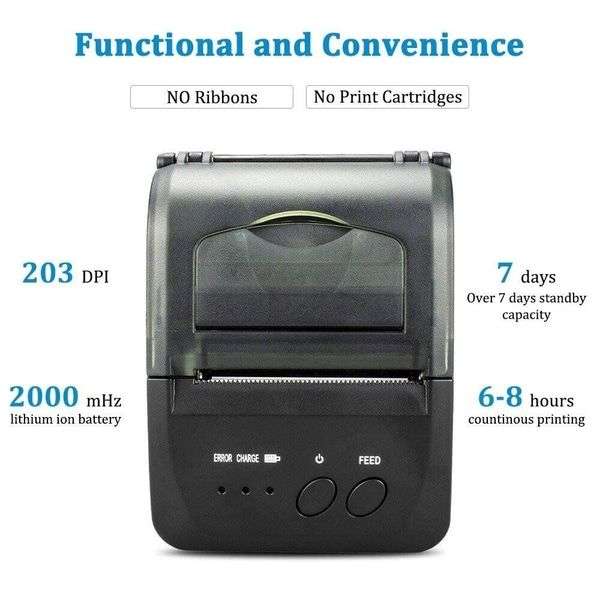 Andowl Portable USB Bluetooth Thermal Printer Receipt Printer