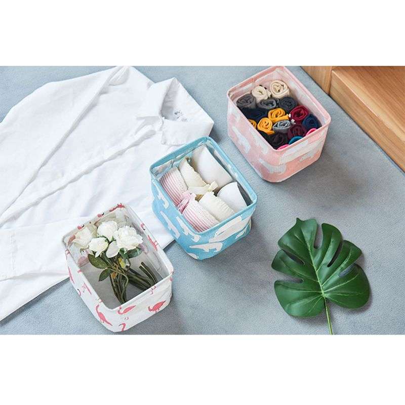 Set of 3 Small Cotton Linen Foldable Storage Containers - Black