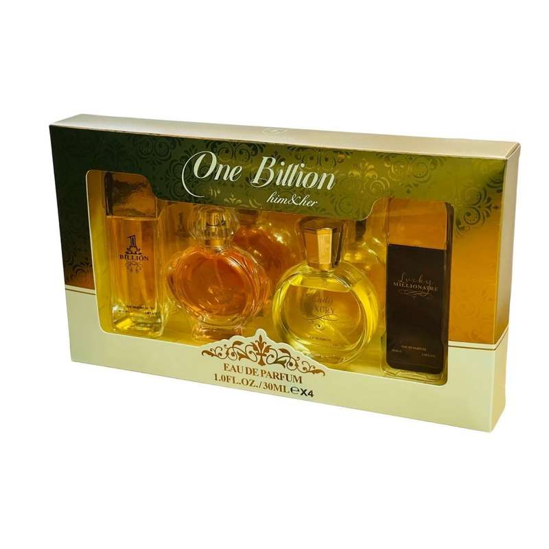 Luca One Billion Him & Her Perfumes Set - 4x30ml EDP  + Keyring & Premium Gift Bag COMBO