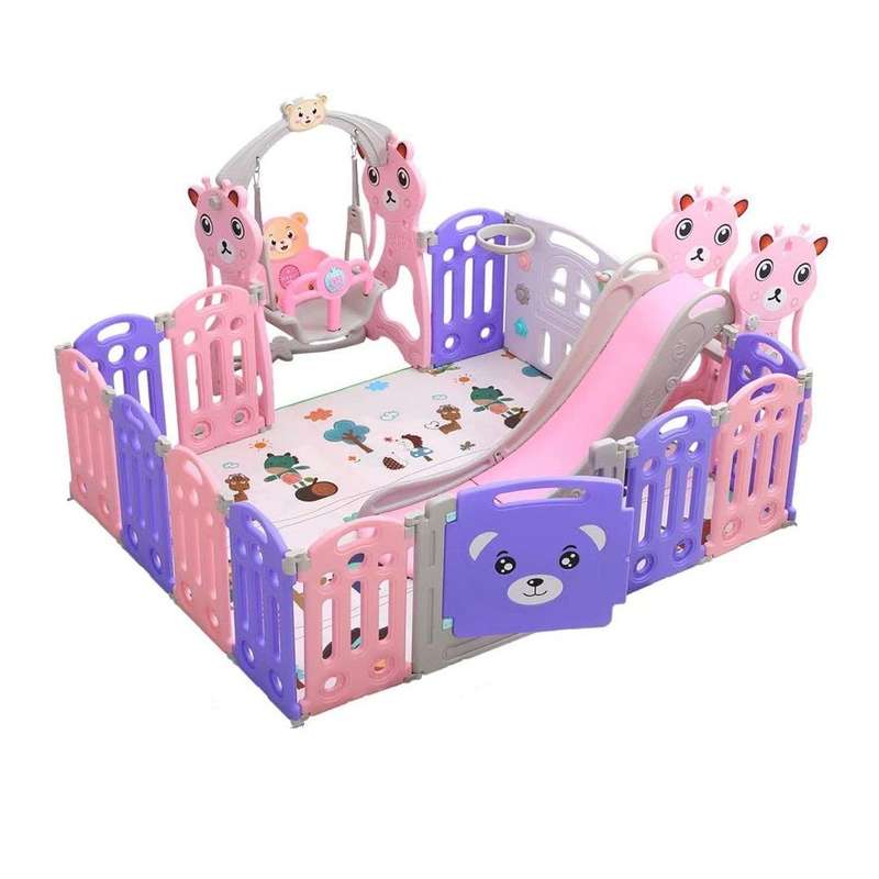 3 in 1Baby Playground With Slides and Crawling Mat Indoor Lockable Door