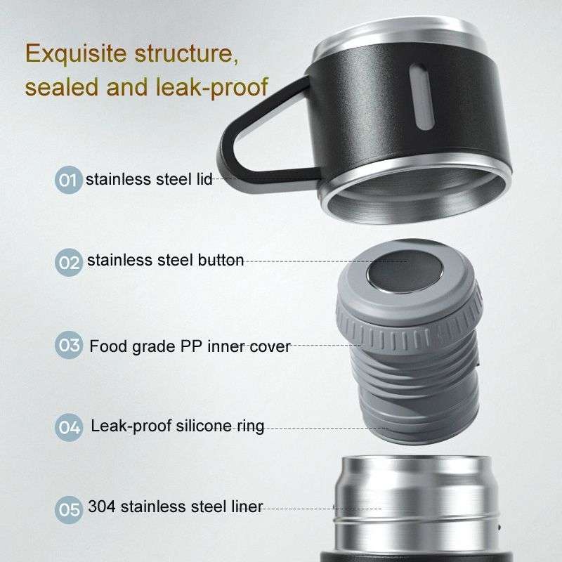 500ml Stainless Steel Vacuum Flask Gift Set with 3 Mugs