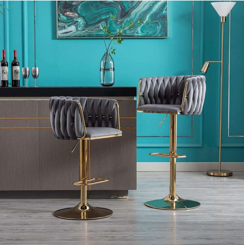 Velvet Woven Bar Stool - Grey