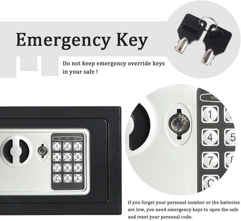 Digital Safe Electronic Wall Safe, Furniture Safe with Key, Fireproof Safe, with 2 Double Steel Bolt