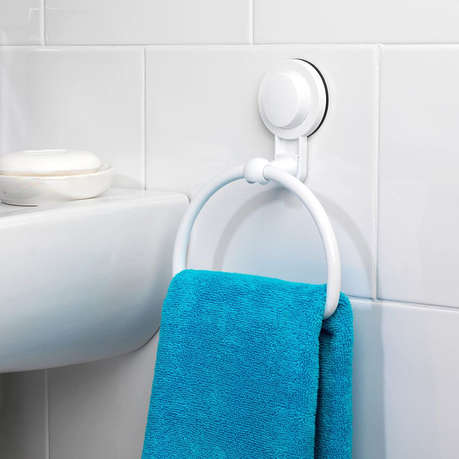 Bathroom Hand Towel Ring With Suction Cup - White