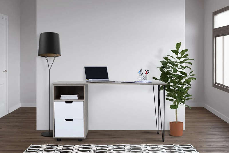 Office / Home Computer Desk with Two Drawers - - Oak (Nature Wood Grain ) / White