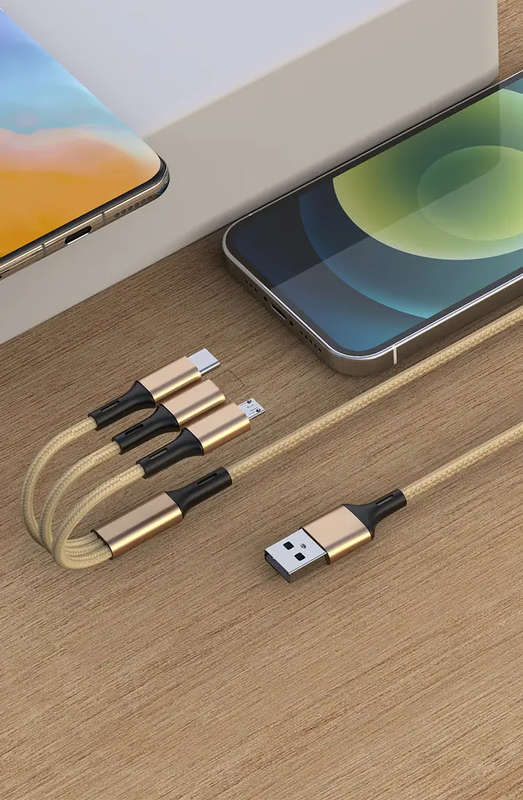 Charger Cable - Nylon Braided 3 in 1 USB A Fast Charging (SILVER)