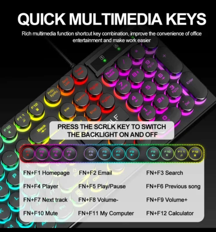 T-WOLF T80 PUNK RETRO Rainbow Gaming Keyboard