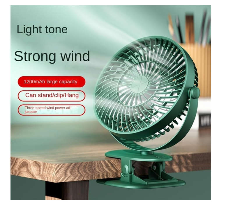 Electric Desktop Clip Fan 1200mAh 3 Gears Portable Quiet Office Camping