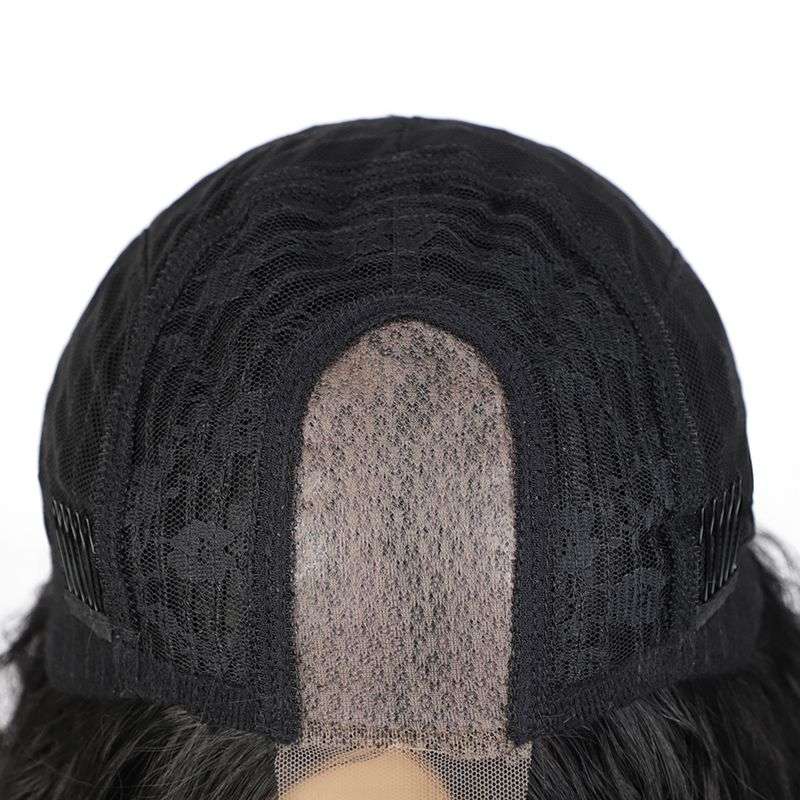 15 Inch Black Wavy Synthetic Middle Part Short Bob Wig For Women