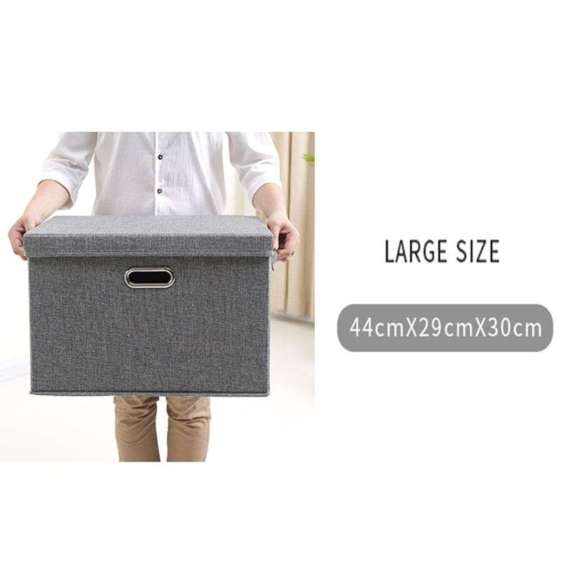 DHAO-Foldable Linen Fabric Clothing Storage Box Collapsible Organizer Grey - Grey XL