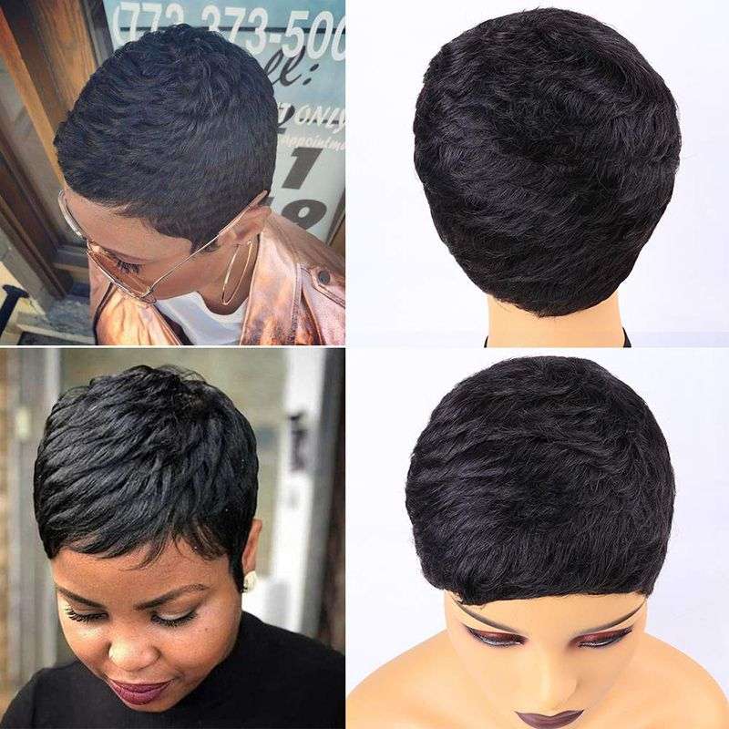 Short Pixie Wigs Pixie Cut Short Black Wavy Wigs