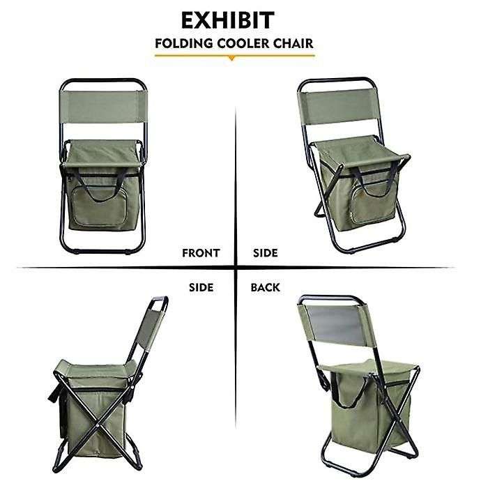 Foldable Fishing Chair & Cooler Bag Camping Sport Patio Picnic Outdoor Gift - Army Green