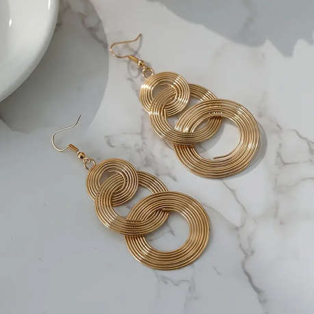 Golden Drop & Dangle Multilayer Circle Earrings