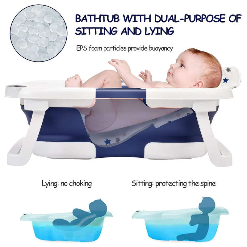 Portable Collapsible Baby & Infant Bath Tub Cushion & Temperature Sensor
