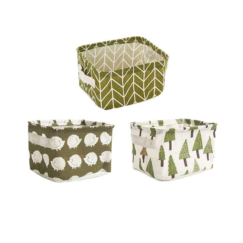 Set of 3 Small Cotton Linen Foldable Storage Containers - Black