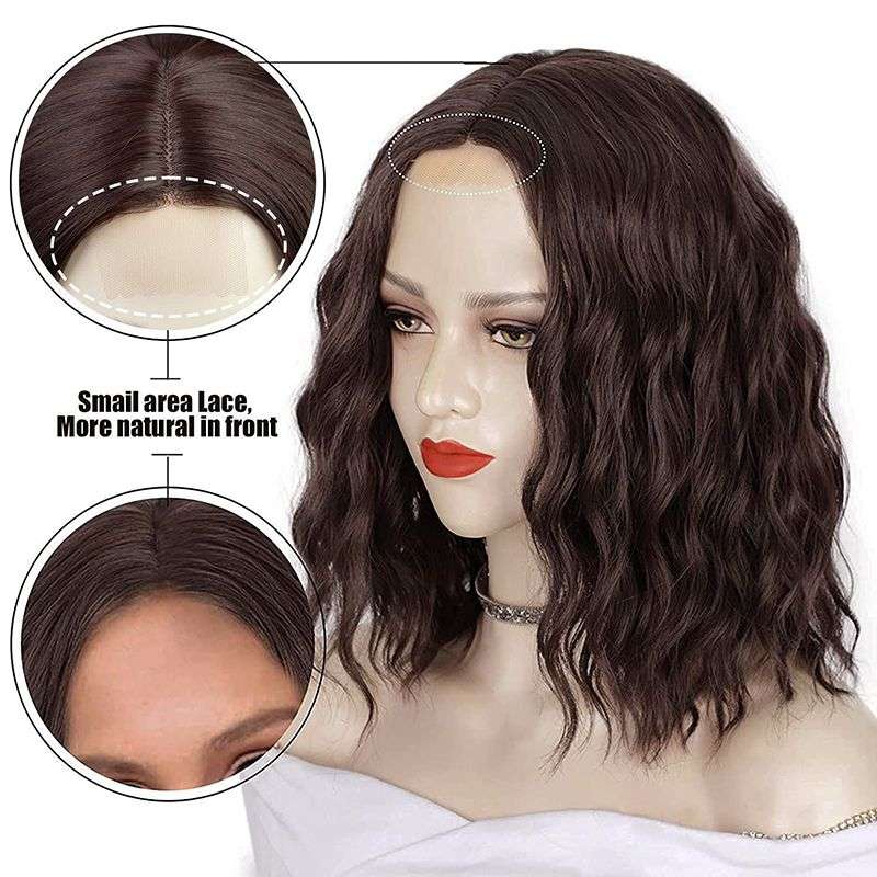 14inch Short Curly Wig Synthetic Shoulder Length Ombre Wigs - Brown Mixed Blonde