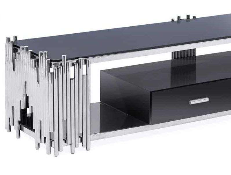 Smart TV/ Plasma Stands - Tempered Glass Top - Wooden Drawers - Silver