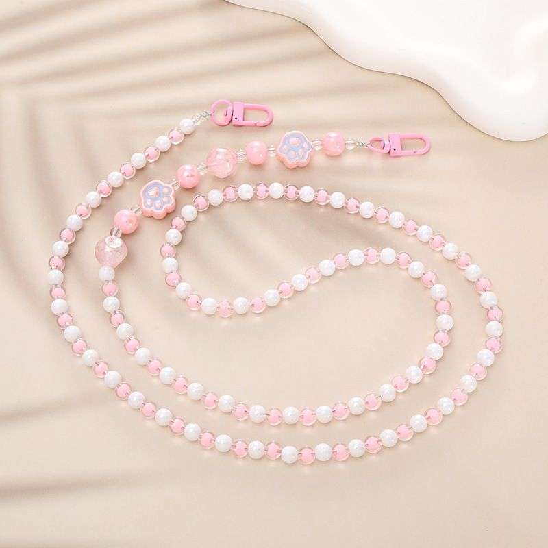 Bigfive Long Phone Lanyard Beads Chain With 2Pcs Back Patch - Pink