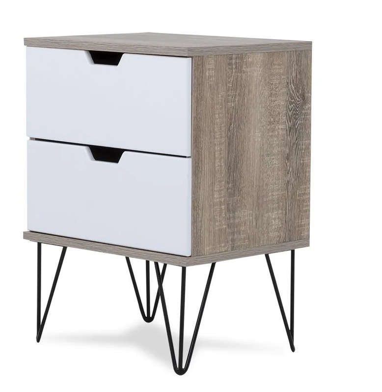 2 Draw Pedestal-Engineered Wood Bedside Table - White, Brown
