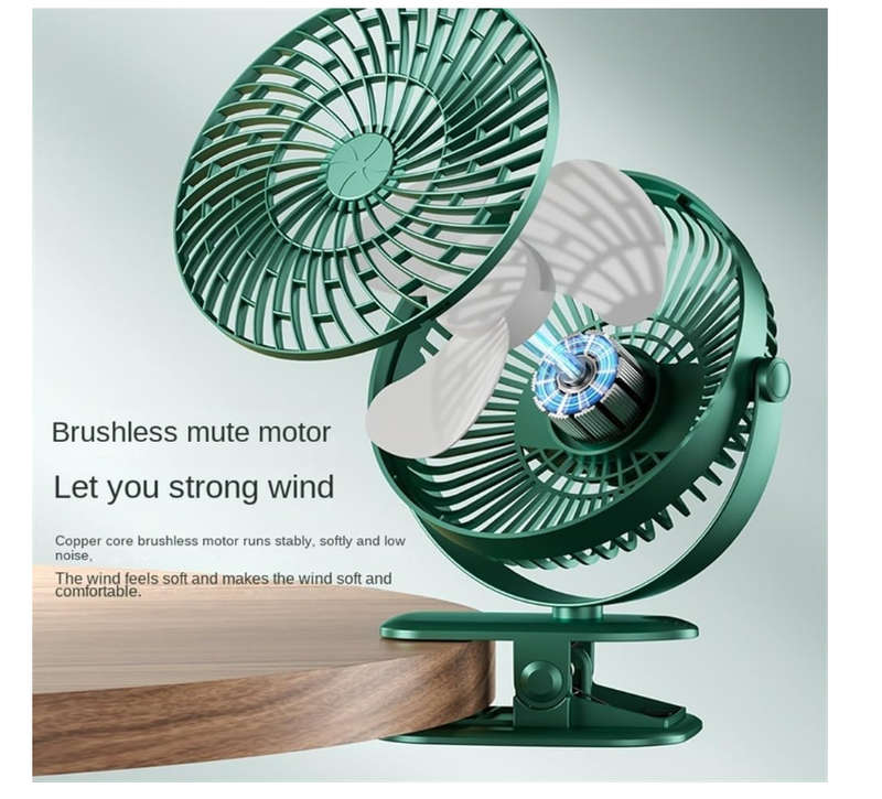 Electric Desktop Clip Fan 1200mAh 3 Gears Portable Quiet Office Camping