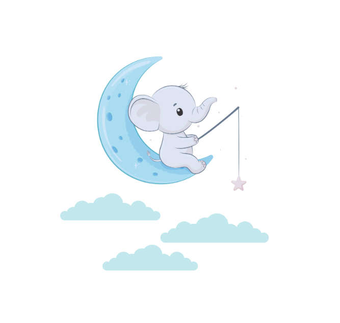Nursery Room Wall Art - Cute Elephant on Moon Vinyl Sticker