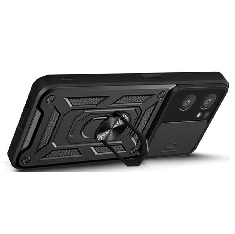 Shockproof Case with Sliding Camera Protection for Redmi 13c - Black & Red