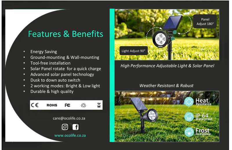 OCO Lifes Advanced Waterproof Solar Powered Outdoor Spotlight