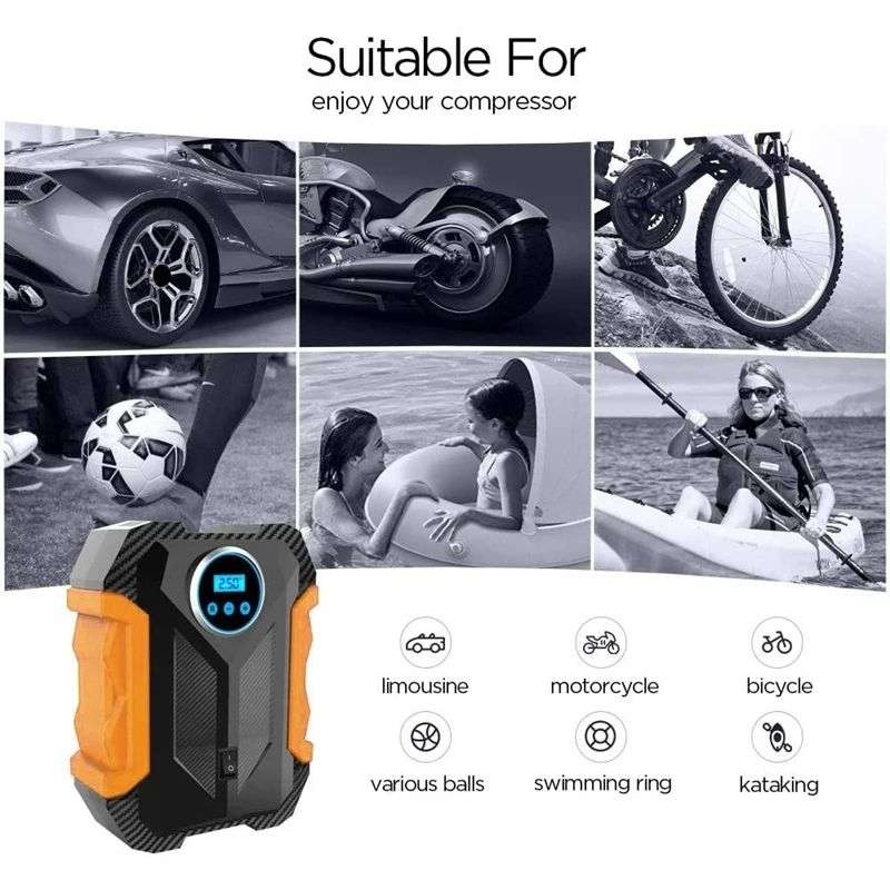 Digital Air Compressor Car Automatic Pump Portable Tire Inflator With LED Light DC 12V