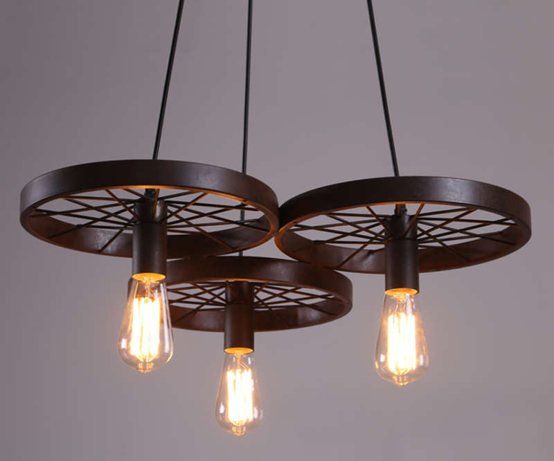 Vintage Three Spoked Wheel Pendant Light