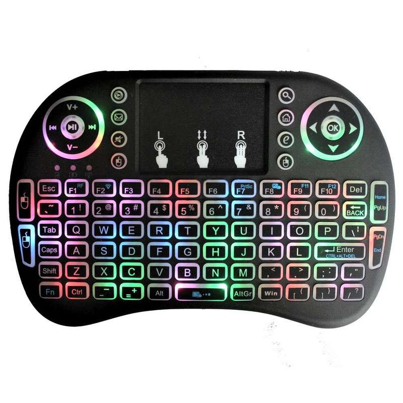 Mini RGB wireless keyboard with 7-color backlight and touchpad remote