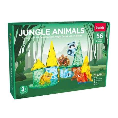 KEBO 56 Pieces Jungle Animals Construction Blocks Magnetic Tiles - STEAM