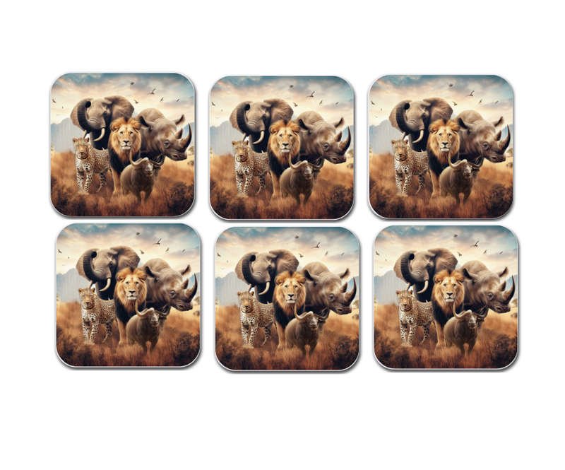 Big 5 African Safari Wooden Coasters - Set of 6