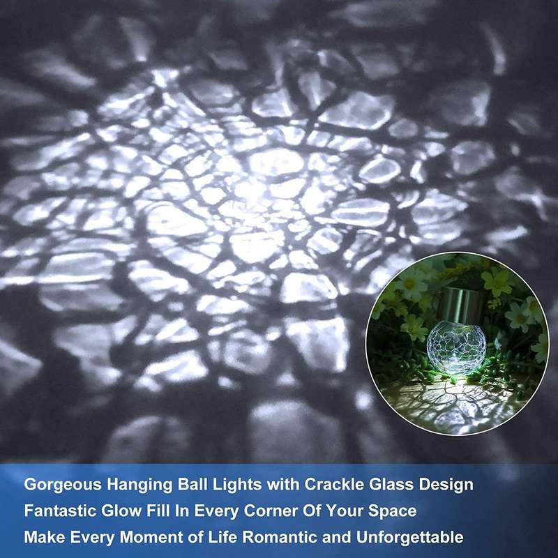 Set of 4 Outdoor Hanging Solar Lights,Cracked Glass Solar LED Lights