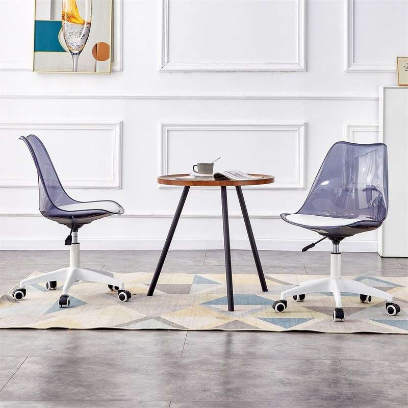 2-Piece Acrylic Office Desk Chair- Transparent, White