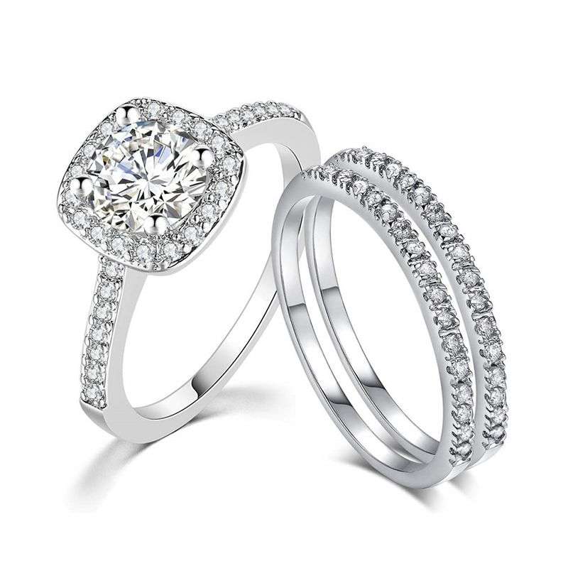 Wedding Rings for Women Princess Engagement Ring Set - 6