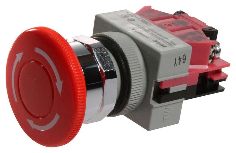 Idec (AVW401-R) Emergency Stop Switch, SPST-NC, Pushlock Turn Rese