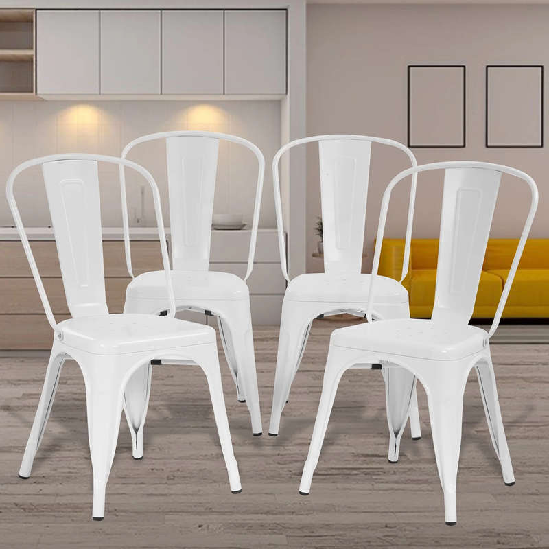 Metal stackable chair outdoor/indoor use- - White - 6 Pack