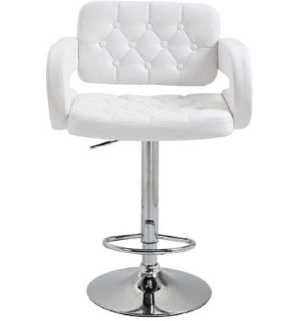 White Luxury Leather Barstool With Chrome Base