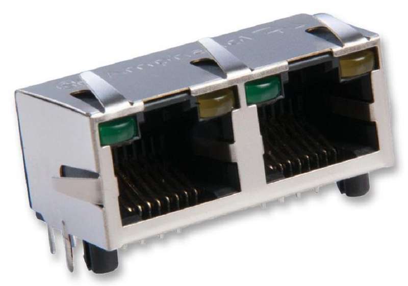 Amphenol (RJHSE-5381-02) Modular Connector, RJ45 Jack, 1 x 2 (Ganged), 8P8C