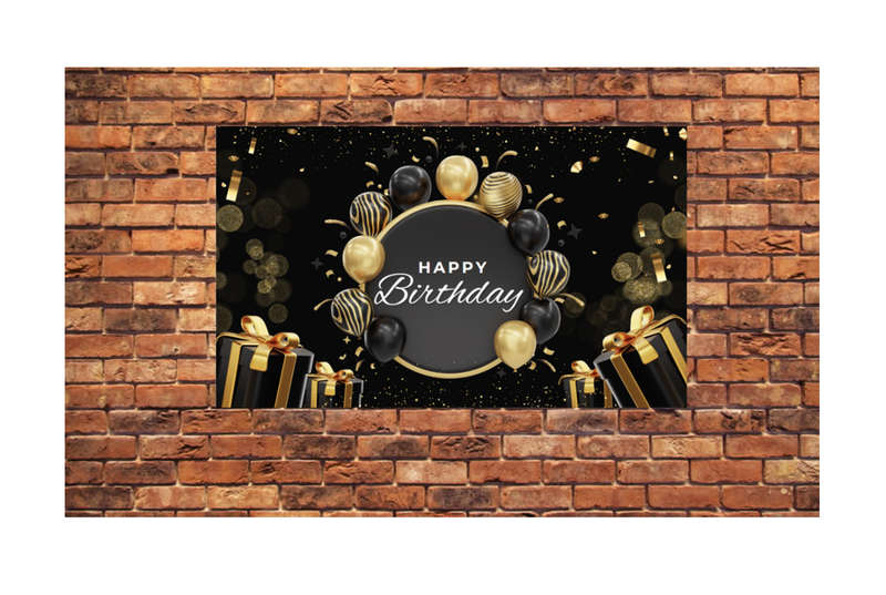 Birthday Banner / Back Drop - Black and Gold